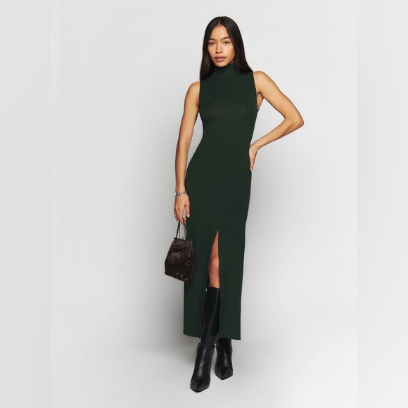 Reformation Axton Knit Dress Forest - Size L - Picture 1 of 10